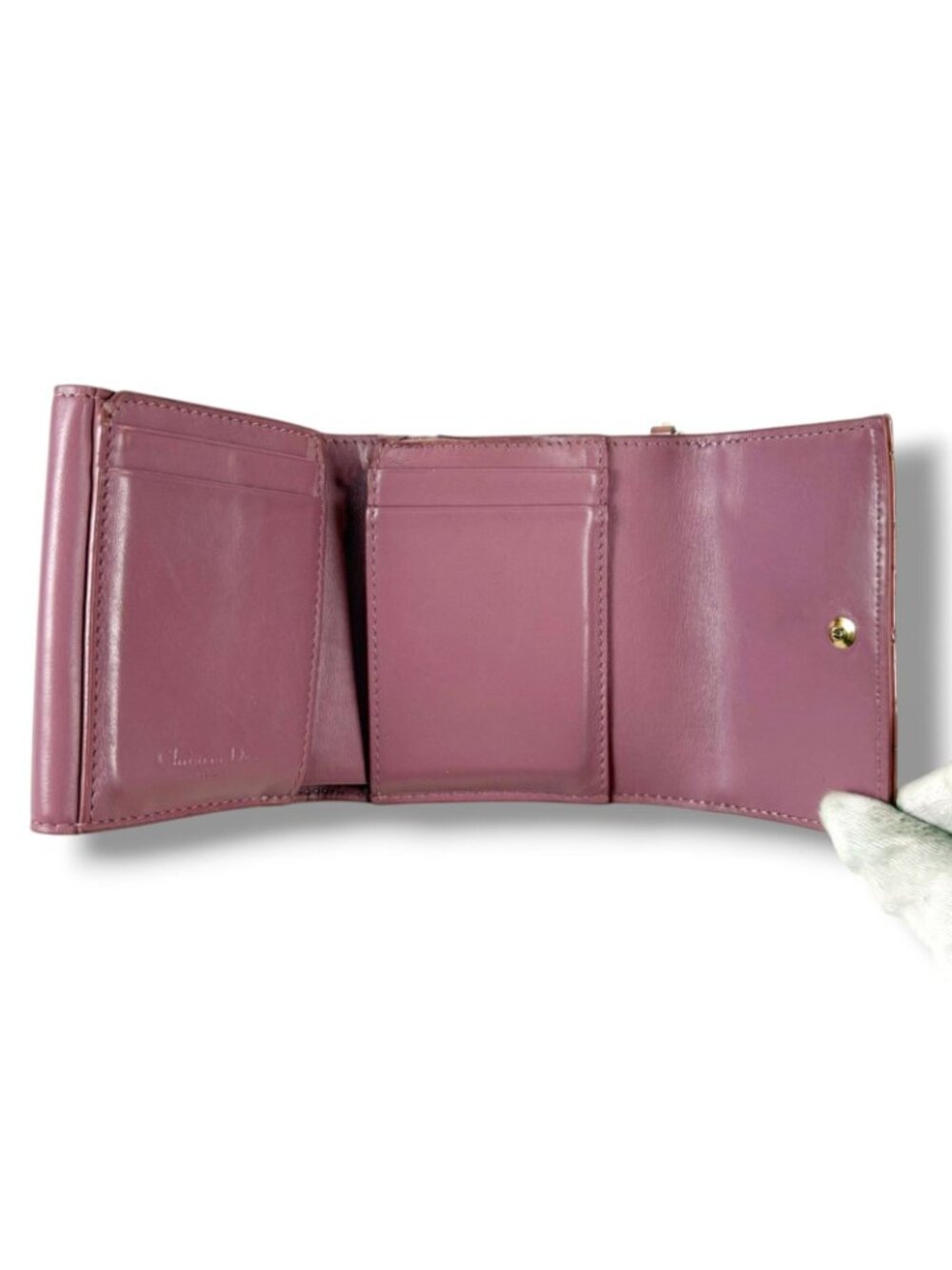 Dior Lady Lotus Wallet Trifold Cannage Patent Calfskin with Charm Handbag - Picture 4 of 15
